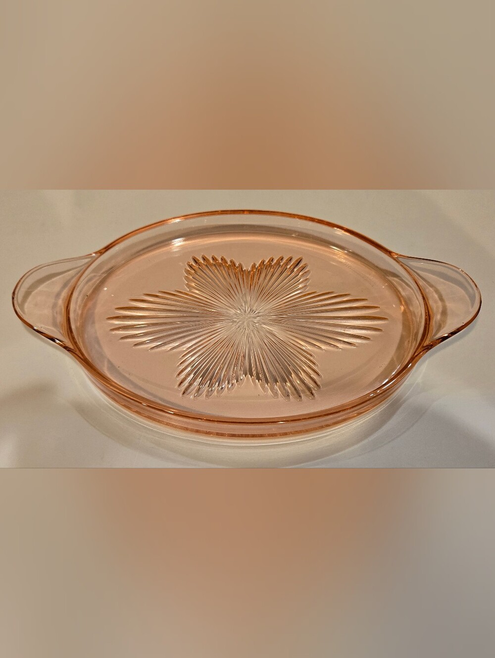 Vintage Pink Depression Glass Oval Relish Dish with Starburst Design